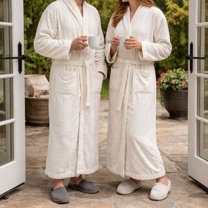 Gilden Tree White Velour Cotton Robe Ankle Length Unisex Large Plush Spa 1 avail
